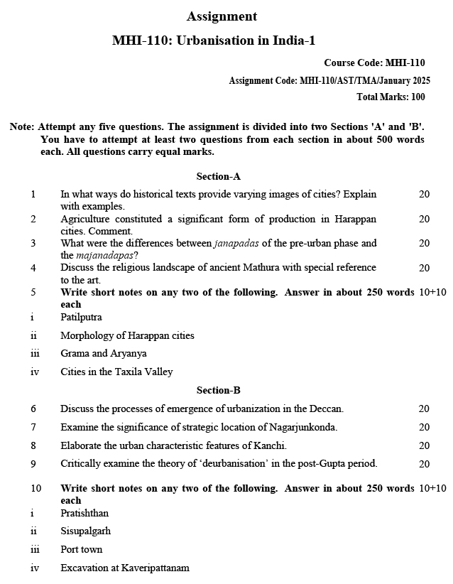 MHI-110 - Urbanization in India-1 -July 2024 - January 2025