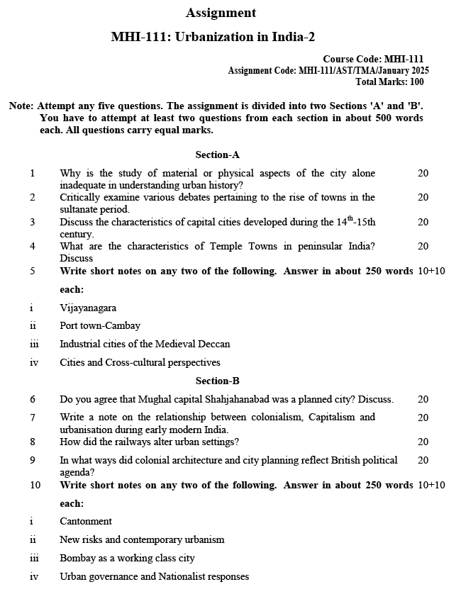 MHI-111 - Urbanization in India-2 -July 2024 - January 2025