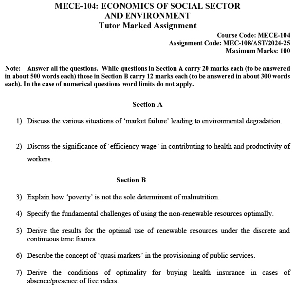 MECE-104 - Economics of Environment and Social Sector-July 2024 - January 2025