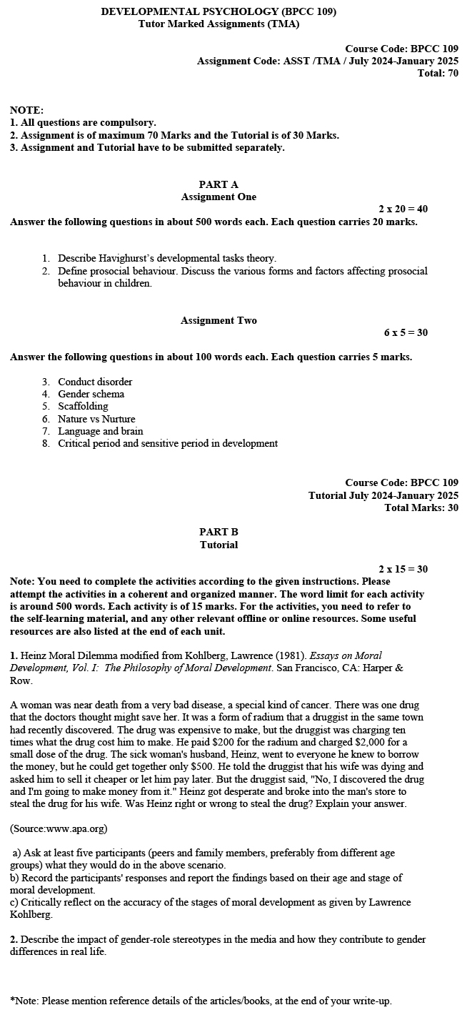 BPCC-109 - Developmental Psychology-July 2024 - January 2025