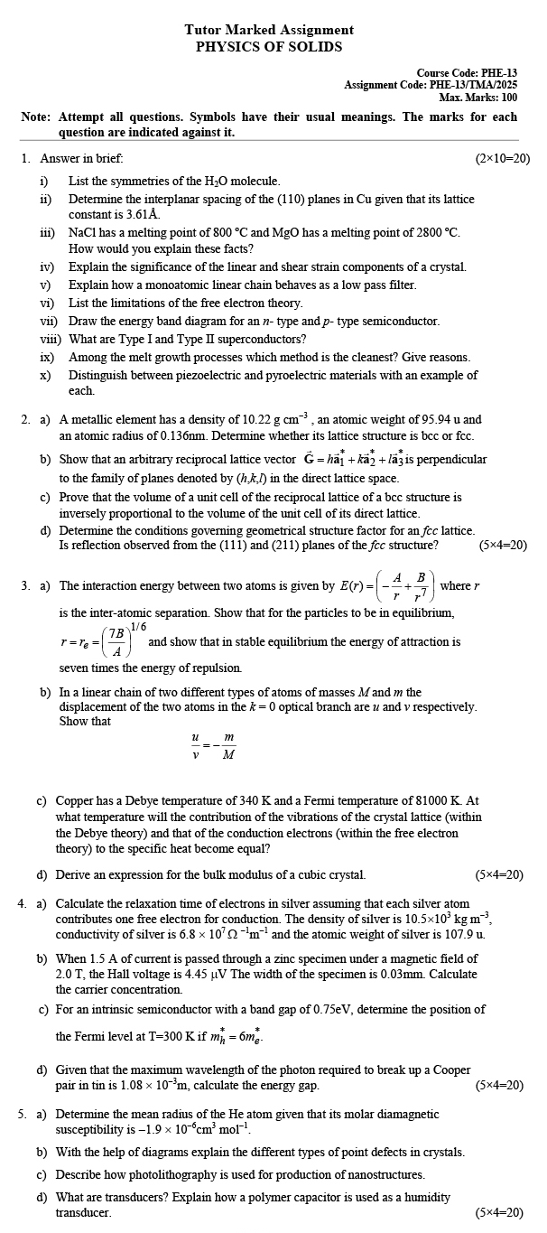 PHE-13 - Physics of Solids-January 2025 - December 2025