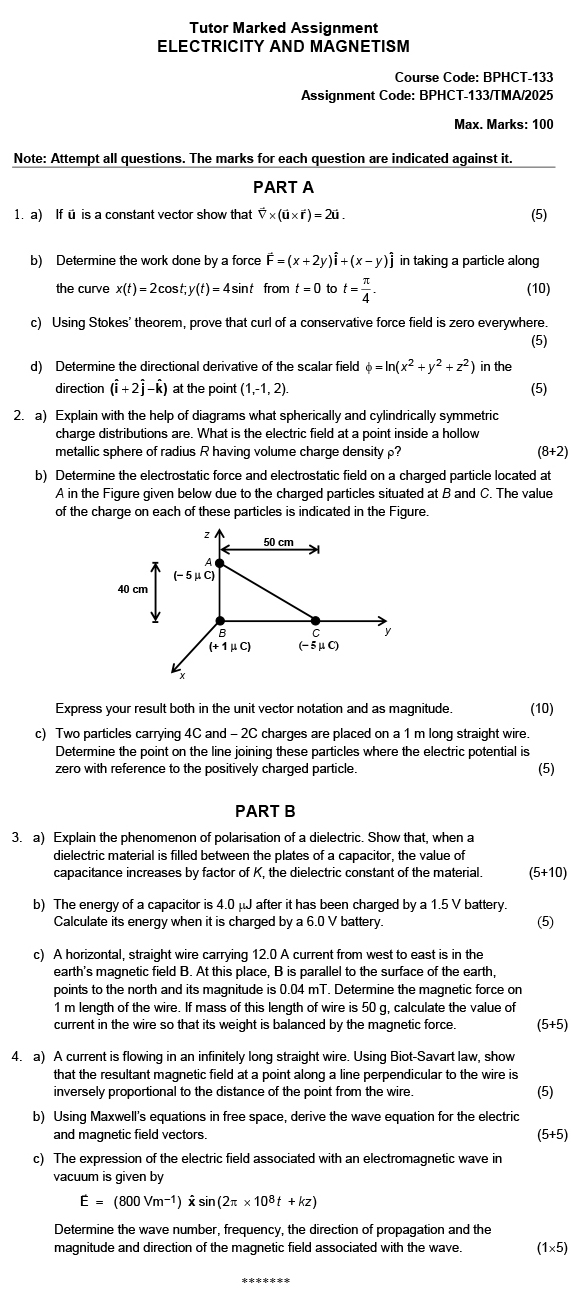 BPHCT-133 - Electricity and Magnetism-January 2025 - December 2025