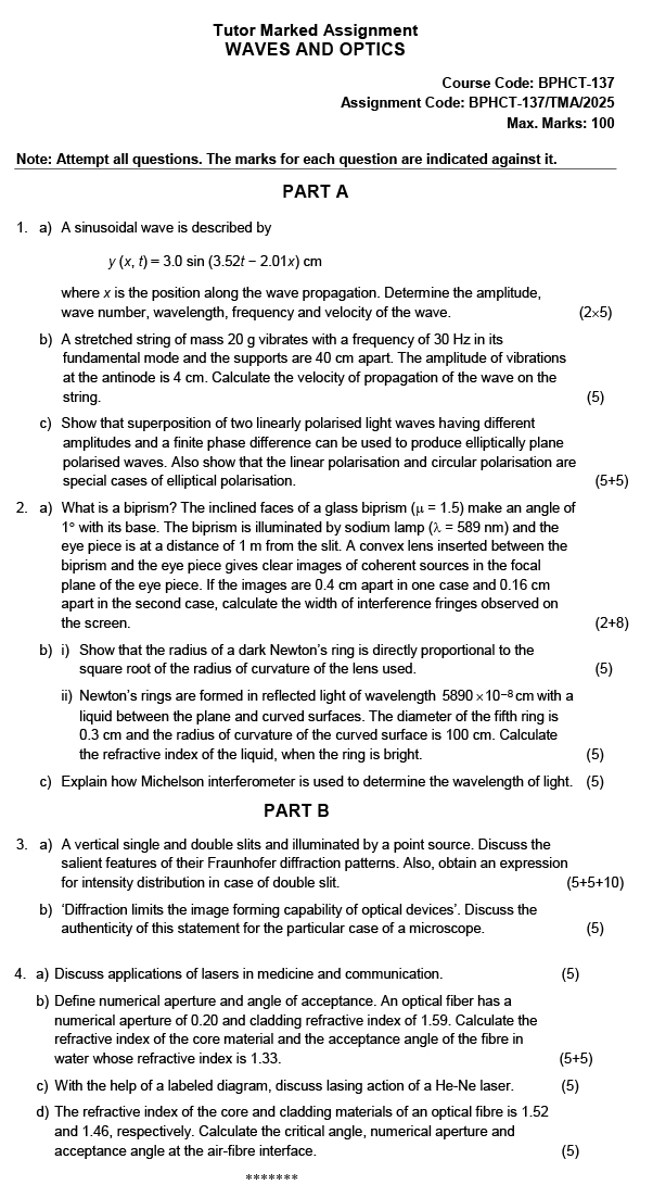 BPHCT-137 - Wave and Optics-January 2025 - December 2025