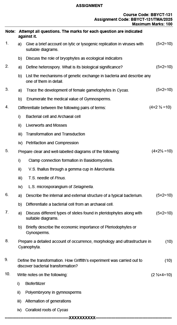 BBYCT-131 - Biodiversity - Microbes, Algae, Fungi and Archegoniates-January 2025 - December 2025