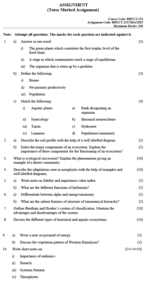 BBYCT-133 - Plant Ecology and Taxonomy-January 2025 - December 2025