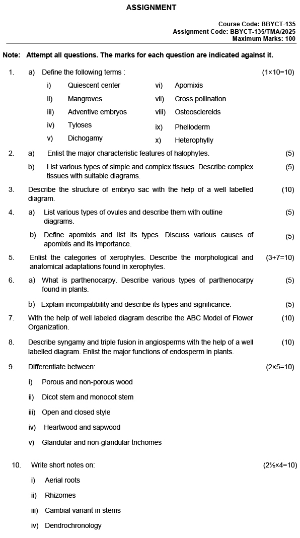 BBYCT-135 - Plant Anatomy and Embryology-January 2025 - December 2025