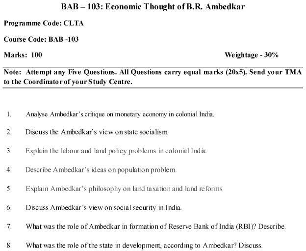 BAB-103 - Economic Throught of B.R. Ambedkar-July 2024 - January 2025