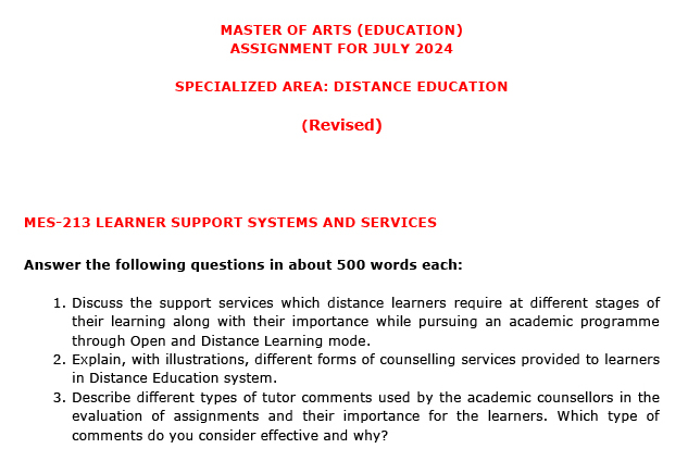 MES-213 - Learner Support Systems and Services-July 2024 - January 2025