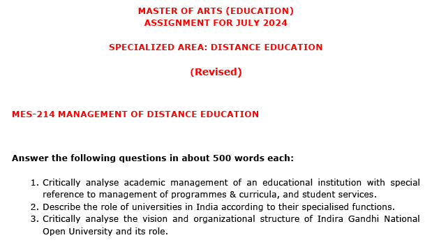 MES-214 - Management of Distance Education-July 2024 - January 2025