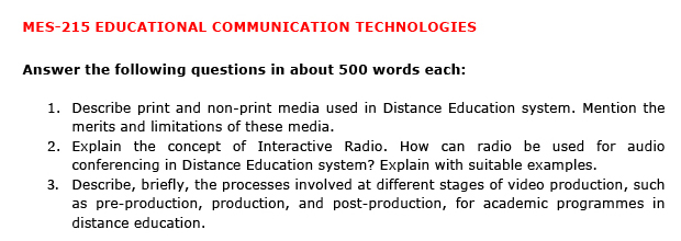 MES-215 - Educational Communication Technologies-July 2024 - January 2025