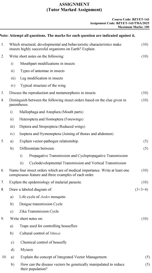 BZYET-143 - Insect Vectors and Vector Borne Diseases-January 2025 - December 2025