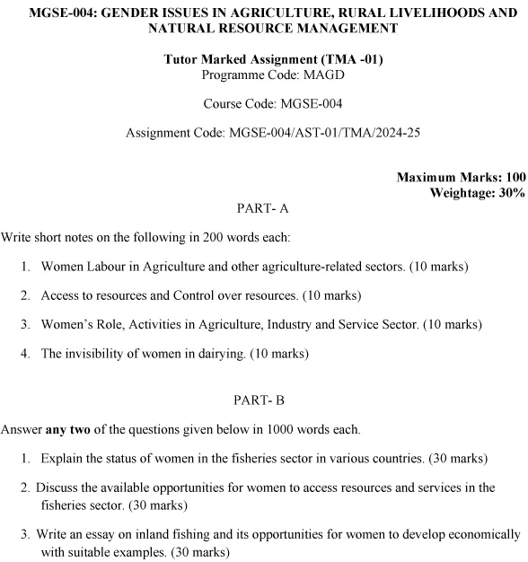 MGSE-04 - Gender issues in Agriculture, Rural livelihoods and Natural Resource Management-July 2024 - January 2025