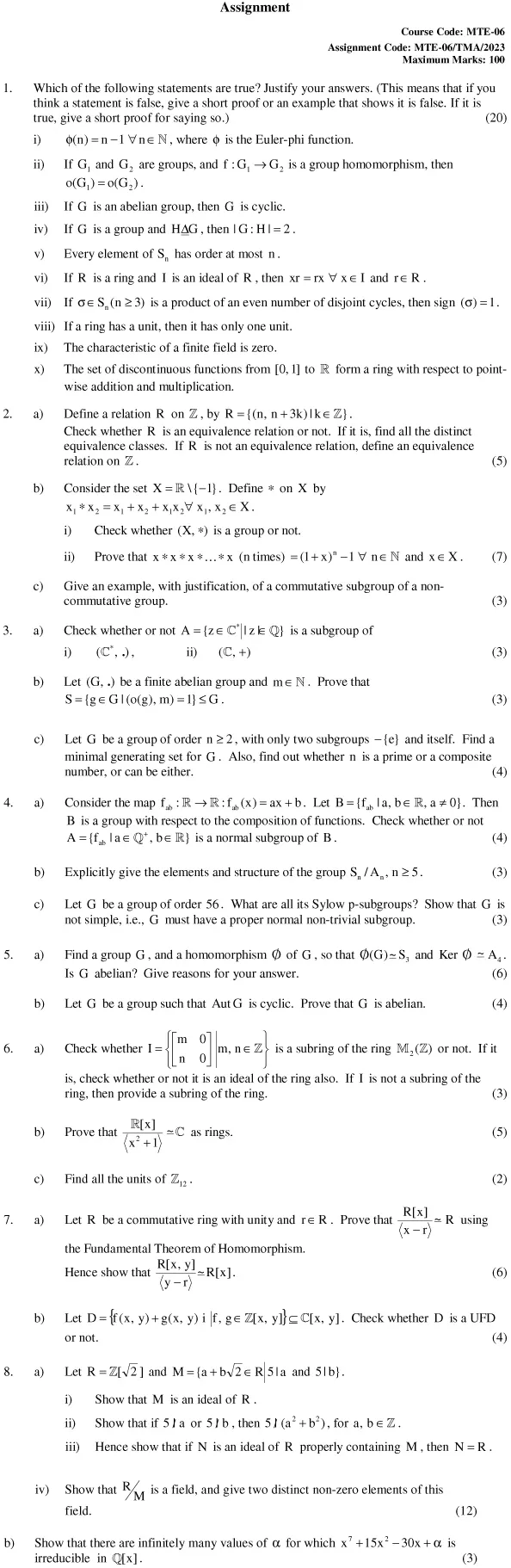 MTE-06 - Abstract Algebra-January 2025 - December 2025