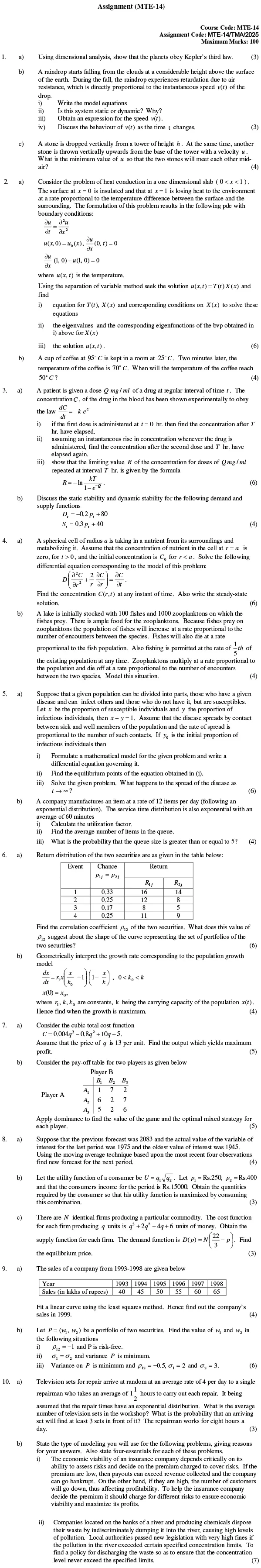 MTE-14 - Mathematical Modelling-January 2025 - December 2025