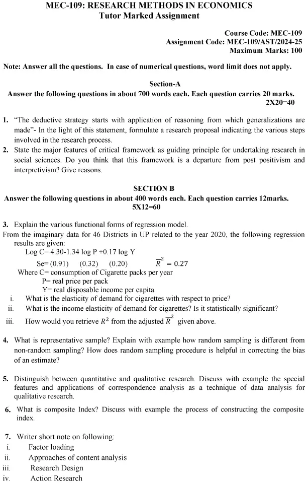 MEC-109 - Economics of Social Sector and Environment-July 2024 - January 2025