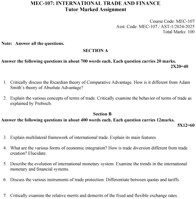 MEC-107 - International Trade and Development-July 2024 - January 2025