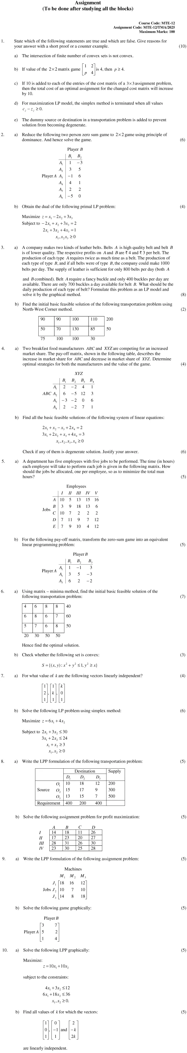 MTE-12 - Linear Programming-January 2025 - December 2025