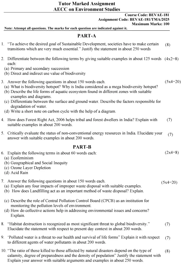 BEVAE-181 - Environmental Studies-January 2025 - December 2025