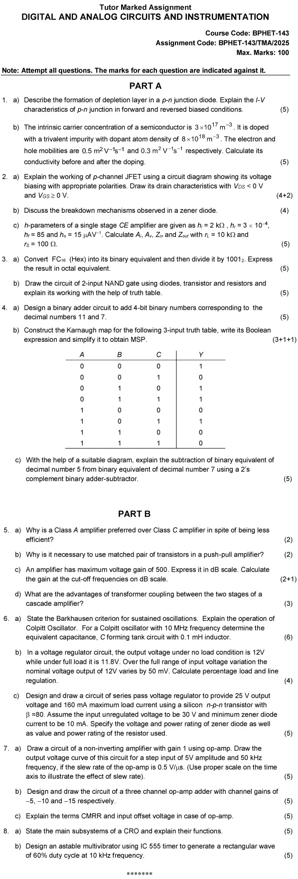 BPHET-143 - Digital and Analog Circuits and Instrumentation-January 2025 - December 2025