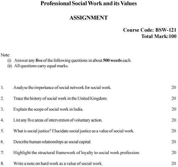 BSW-121 - Professional Social Work and its Values-July 2024 - January 2025