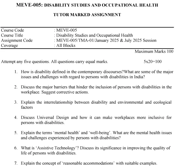 MEVE-05 - Disability Studies and Occupational Health-January 2025- July 2025