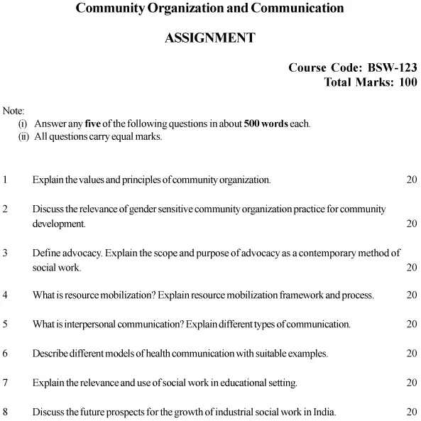 BSW-123 - Community Organisation and Communication-July 2024 - January 2025