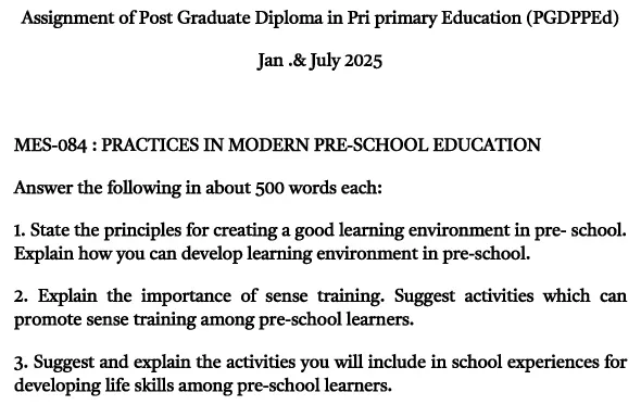 MES-84 - Practices in Modern Pre-School Education-January 2025- July 2025