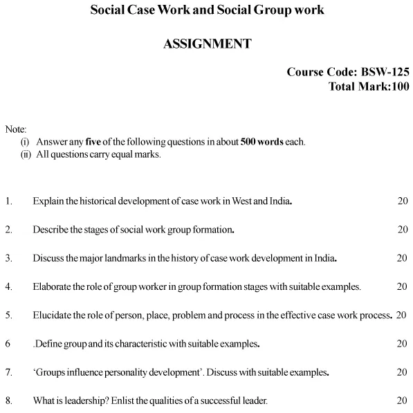 BSW-125 - Social Case Work and Social Group Work-July 2024 - January 2025