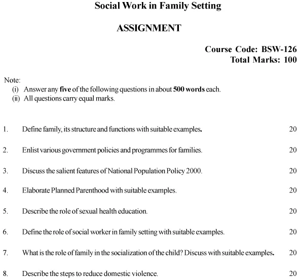 BSW-126 - Social Work in Family Setting-July 2024 - January 2025