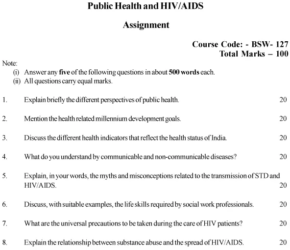 BSW-127 - Public Health and HIV/AIDS-July 2024 - January 2025