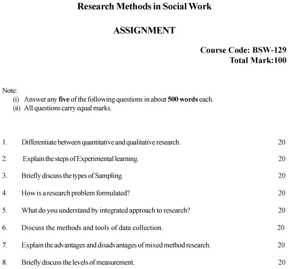 BSW-129 - Research Methods in Social Work-July 2024 - January 2025