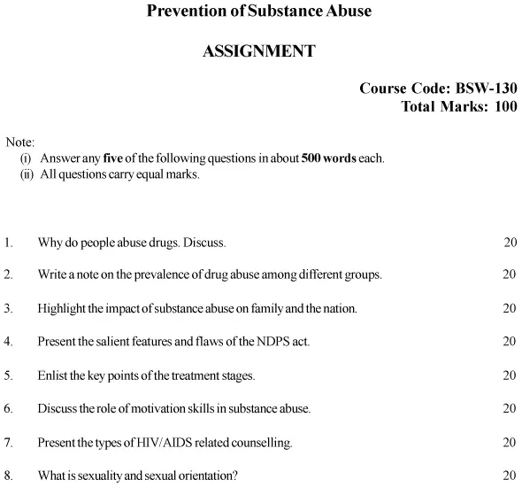 BSW-130 - Prevention of Substance Abuse-July 2024 - January 2025