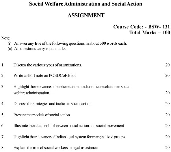 BSW-131 - Social Welfare Administration and Social Action-July 2024 - January 2025