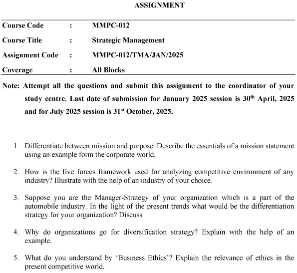 MMPC-12 - Strategic Management-January 2025- July 2025