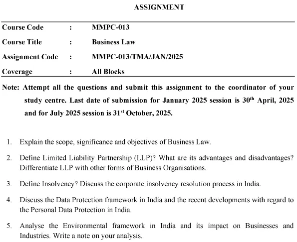 MMPC-13 - Business Laws-January 2025- July 2025