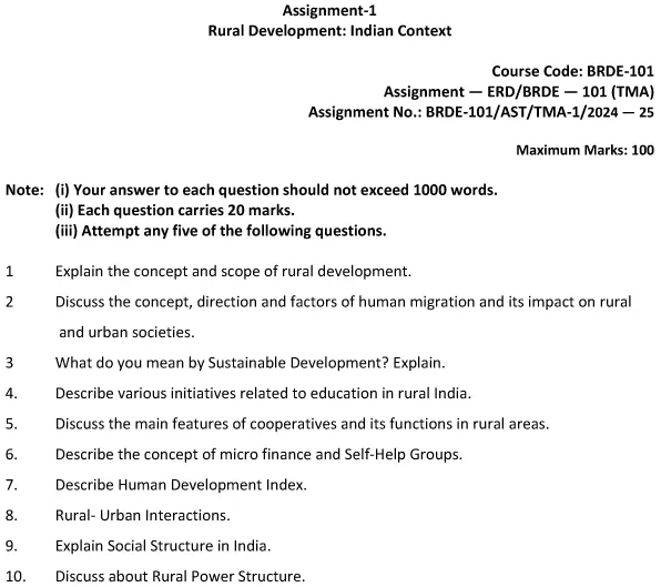 BRDE-101 - Rural Development: Indian Context-July 2024 - January 2025