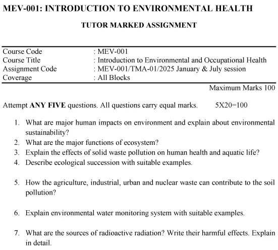 MEV-01 - Introduction to Environmental Health-January 2025- July 2025