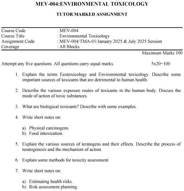 MEV-04 - Environmental Toxicology-January 2025- July 2025