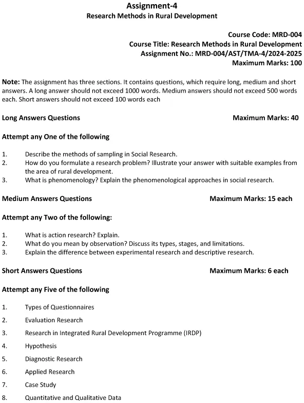 MRD-04 (NEW) - Research Methods in Rural Development-July 2024 - January 2025