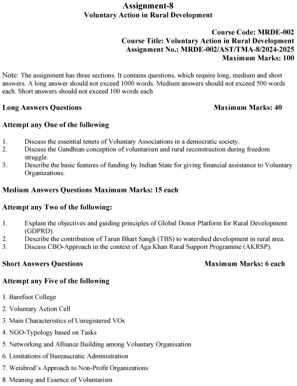 MRDE-02 (NEW) - Voluntary Action in Rural Development-July 2024 - January 2025