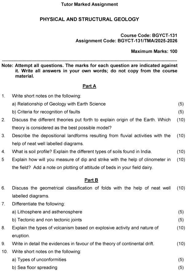 BGYCT-131 - Physical and Structural Geology-January 2025 - December 2025