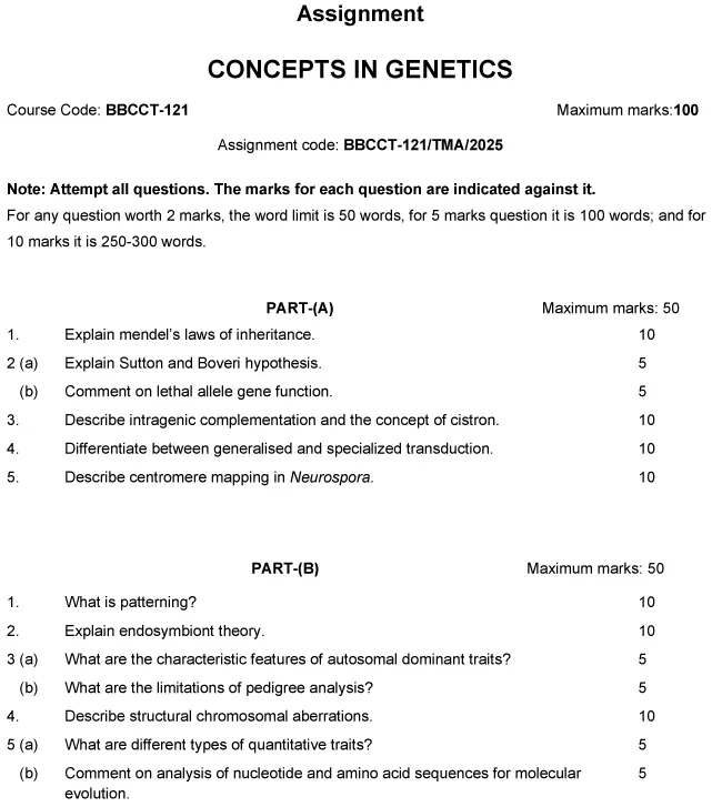 BBCCT-121 - Concepts in Genetics-January 2025 - December 2025