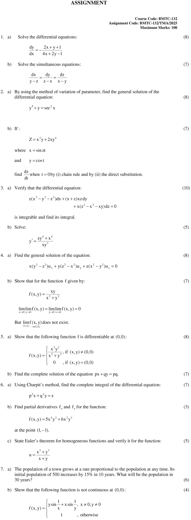 BMTC-132 - Differential Equations-January 2025 - December 2025