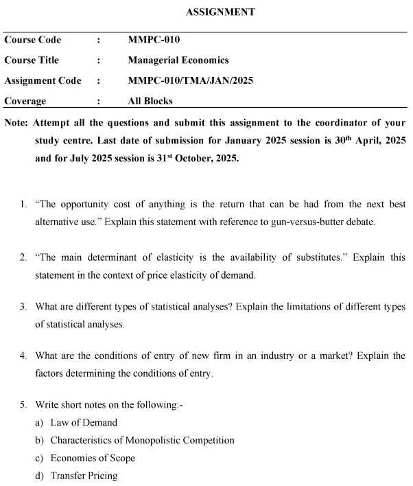 MMPC-10 - Managerial Economics-January 2025- July 2025