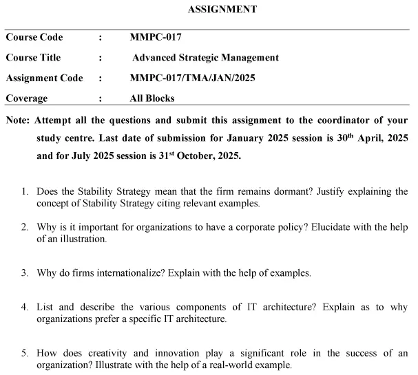 MMPC-17 - Advanced Strategic Management-January 2025- July 2025