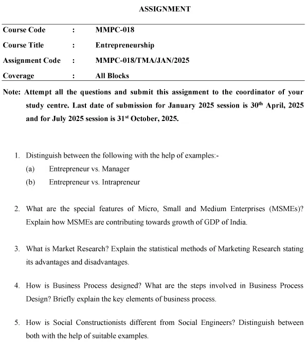 MMPC-18 - Entrepreneurship-January 2025- July 2025