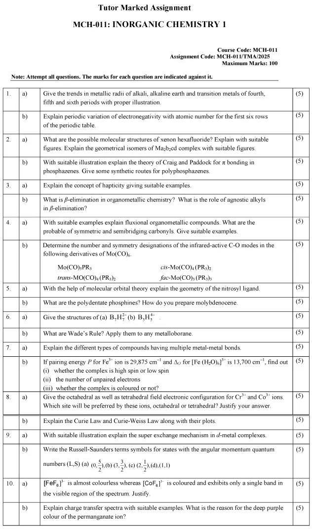 MCH-11 - Inorganic Chemistry -I-January 2025 - December 2025