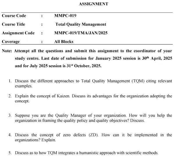 MMPC-19 - Total Quality Management-January 2025- July 2025