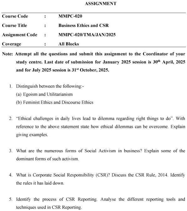 MMPC-20 - Business Ethics and CSR-January 2025- July 2025