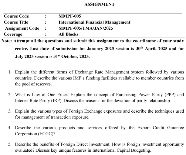 MMPF-05 - International Financial Management-January 2025- July 2025